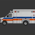 White Ambulance With Red Emergency Roof Lights And Blue Orange Stripes