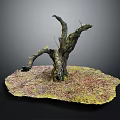 Natural Wooden Trunk Decorative Artwork With Stone Base And Mossy Ground Surface