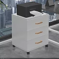 Ergonomic Office Chair In Modern Workspace With Mobile Filing Cabinet Printer And City View