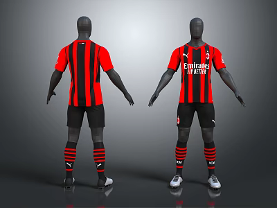 Mannequins Wearing Red And Black Striped Football Jerseys Shorts Socks And White Footwear 3d model