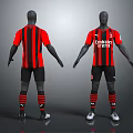 Mannequins Wearing Red And Black Striped Football Jerseys Shorts Socks And White Footwear 3d model