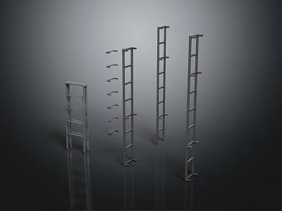 Various Metal Ladders With Different Heights And Sturdy Design For Home Or Industrial Use 3d model