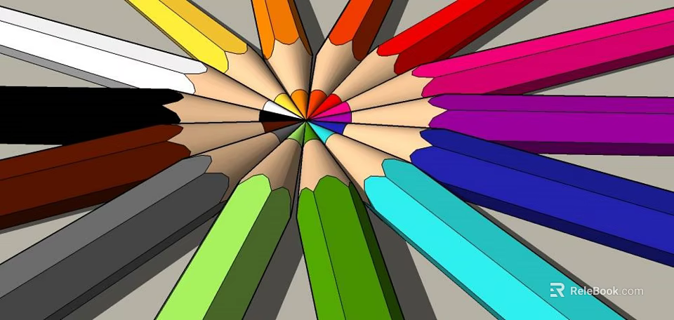 Colorful Collection of Colored Pencils Arranged in Circular Pattern with Diverse Shades 3d model 