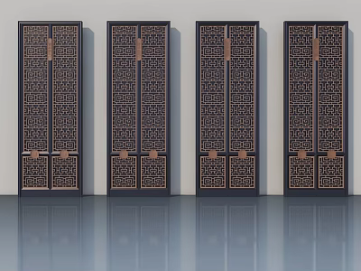 Traditional Chinese Hinged Doors With Intricate Carved Patterns And Bronze Accents 3d model