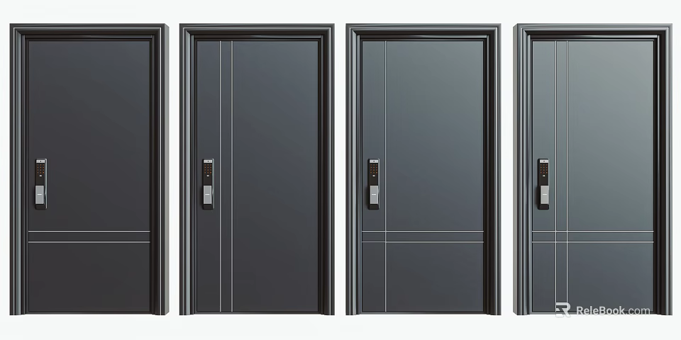 Modern Black Security Doors With Stainless Steel Handles And Multiple Styles 3d model
