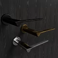 Modern Door Handles in Black Gold and Silver Finishes on Dark Wood Grain Door