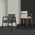 Modern Minimalist Leisure Chairs With Black Leather And Beige Fabric Walnut Legs In Interior