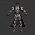 3D Male Armored Sci Fi Character With Long Coat Mechanical Arms And Tech Details