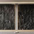 Textured Dark Stone Background Wall With Modern Lighting And Decorative Panel 3d model
