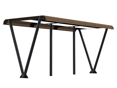 Ground Placed Outdoor Bench With Wooden Slat Seat And Black Metal Frame 3d model