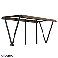 Ground Placed Outdoor Bench With Wooden Slat Seat And Black Metal Frame