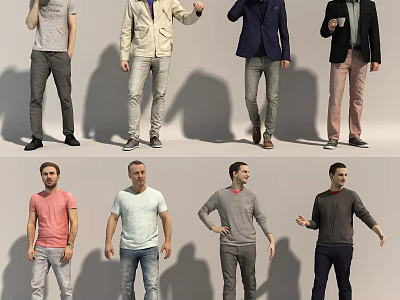 Group of Men in Various Casual Outfits Standing with Different Poses 3d model