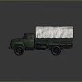 Army Green Military Truck with White Canvas Cover on Cargo Bed