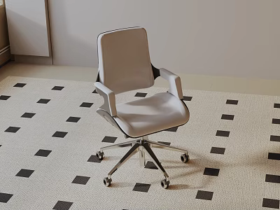Modern Light Gray Leisure Chair With Armrests And Metal Wheeled Base On Checkerboard Rug 3d model