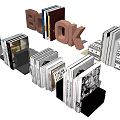 Assorted Books Display With 3D Letter Book And Decorative Stacked Designs 3d model