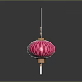 Traditional Pink Striped Decorative Lantern With Golden Top And White Base
