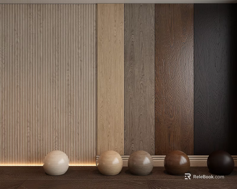 Wood Grain Wall Paneling Design With Various Colors And Decorative Balls 3d model 