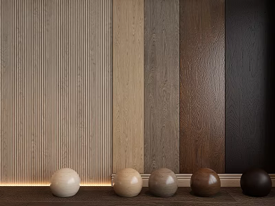 Wood Grain Wall Paneling Design With Various Colors And Decorative Balls 3d model