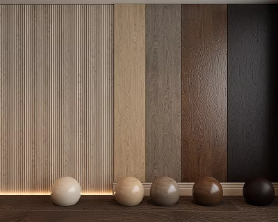 Wood Grain Wall Paneling Design With Various Colors And Decorative Balls 3d model