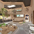 Milk Tea Shop Interior Design With Open Space Hanging Chandeliers Green Plants And Seating Area