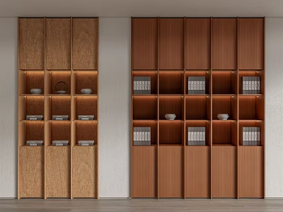 Modern Wooden Bookcase Interior With Open Shelves Books And Decorative Items 3d model