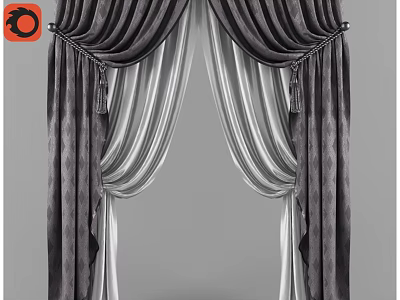 Modern Luxury Curtain Design With Gray Velvet And White Sheer Panels 3d model