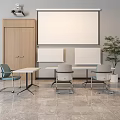Modern Conference Table Interior With Chairs Projector Whiteboard And Plant