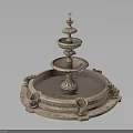 Decorative Stone Fountain with Multi Tiered Design and Shell Shaped Base Ornaments