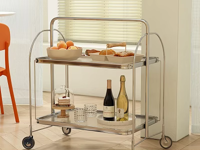 Multifunctional Kitchen Serving Trolley with Wheels Holding Fruits Bread Wine Glasses and Dessert 3d model