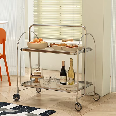 Multifunctional Kitchen Serving Trolley with Wheels Holding Fruits Bread Wine Glasses and Dessert 3d model