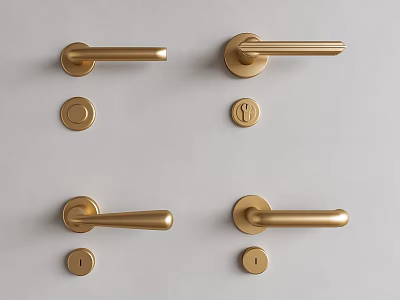 Stylish Golden Door Handles Featuring Various Styles And Keyholes For Interior Design 3d model