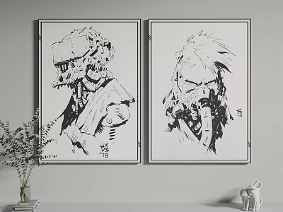 Black And White Mechanical Style Wall Art For Home Decor On Living Room Wall 3d model