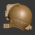Golden Futuristic Weapon Helmet With Shiny Mechanical Structure And Sci Fi Design 3d model
