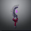 Crystal Axe Weapon With Purple Glowing Core And Red Strap Handle