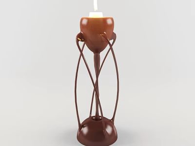 Stylish Brown Candle Lamp With Curved Metal Stand Red Holder Lit Candle And Stable Base 3d model