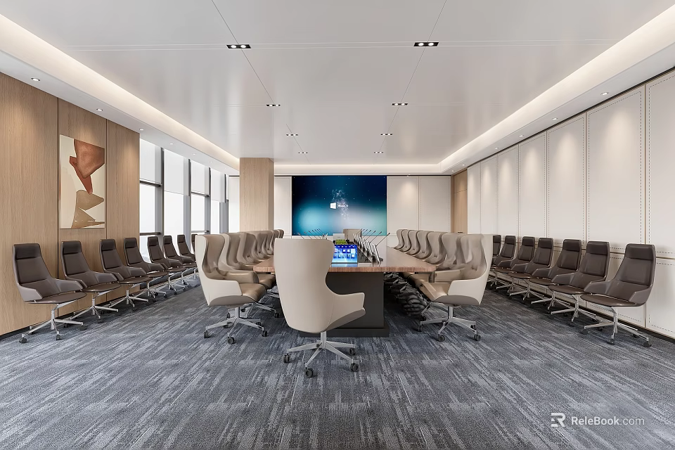 Modern Conference Room Interior With Large Meeting Table And Comfortable Chairs 3d model