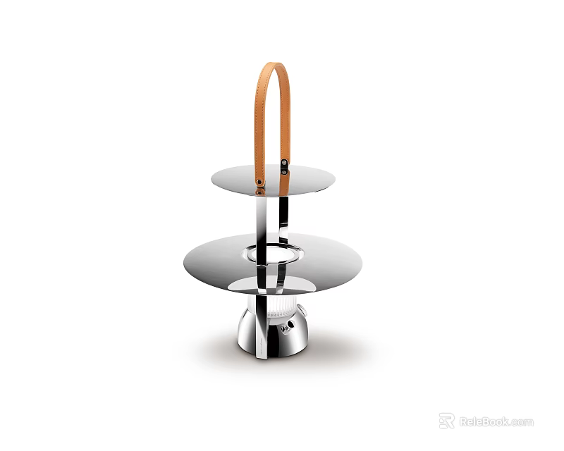 Modern Table Lamp With Leather Handle Double Metal Disc Design And Sturdy Base 3d model 
