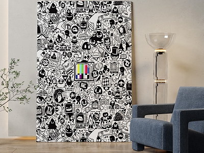 Decorative Painting Black and White Painting Carto Painting Line Painting Hanging Painting 3d model