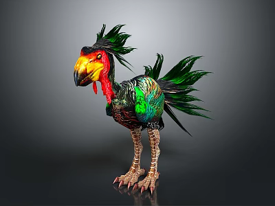 Colorful Bird With Vibrant Green Feathers Red Yellow Head And Unique Beak 3d model
