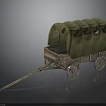 Vintage Covered Wagon With Wooden Structure Green Canvas Cover And Wheels