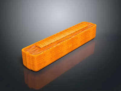 Orange Wooden Textured Rectangular Box On Smooth Black Surface With Reflection 3d model