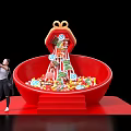 Interactive Zone With Red Bowl Gift Box Colorful Balls Candies And Slide For Photo Taking