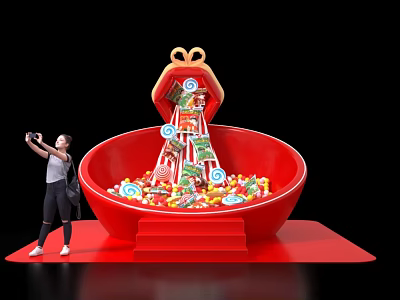 Interactive Zone With Red Bowl Gift Box Colorful Balls Candies And Slide For Photo Taking 3d model