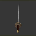 Katana Weapon With Long Slender Blade Red Striped Handle And Golden Accents On Dark Background