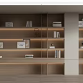 Modern Wooden Bookshelf With Open Shelves Books Photo Frames And LED Lighting