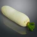 Fresh White Radish With Green Leaves On Gray Reflective Surface 3d model