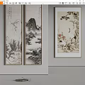 Chinese Traditional Landscape Paintings Three Scrolls Featuring Mountains Rivers Crane Flowers And Trees