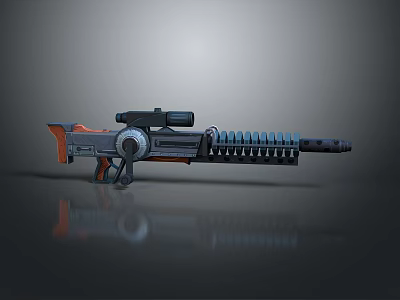 Modern Futuristic Tactical Rifle With Orange Black Accents Scope And Extended Magazine 3d model