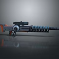 Modern Futuristic Tactical Rifle With Orange Black Accents Scope And Extended Magazine