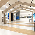Spacious Showroom Interior Featuring Wooden Structures Light Flooring Displayed TVs And Exhibition Tables
